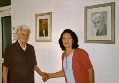 Christa Lehnert-Schroth and Beatriz Torres, Physiotherapists, meeting at the Katharina-Schroth Klinik in Bad Sobernheim, Germany.
